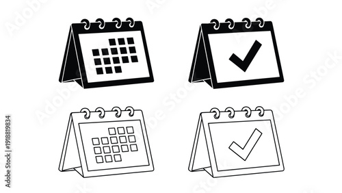 Calendar checkmark icon set flat design vector illustration - Line and glyph icon set - Stickers and Clipart - PNG and SVG Icon collection - Lineal icons - Editable icon