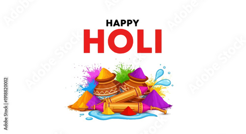 Vibrant Holi Celebration with Colorful Powders and Water Splashes