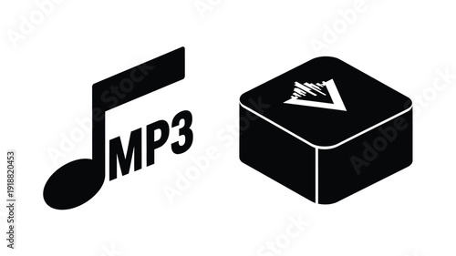 Mp3 music note and cube icon a striking black silhouette