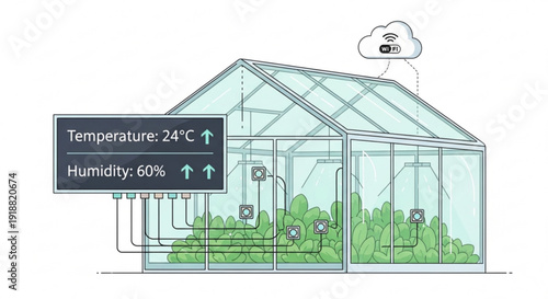 Smart greenhouse with automated climate control system and sensors for temperature and humidity