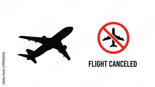 No flights allowed airplane and cancellation sign black silhouette