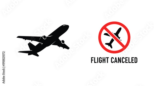 Flight cancellation notice with airplane graphic a bold silhouette