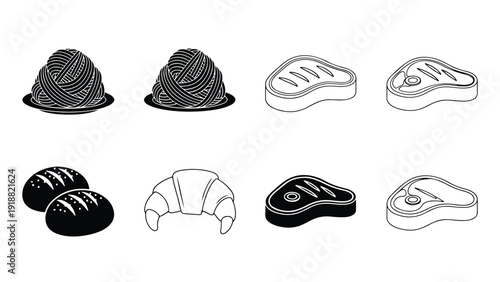 Sushi roll set flat design vector illustration - Line and glyph icon set - Stickers and Clipart - PNG and SVG Icon collection - Lineal icons - Editable icon