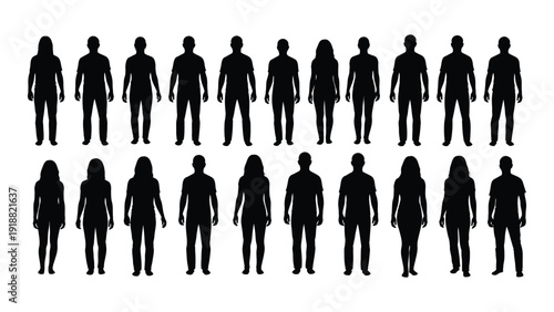 A diverse group of people standing together in a line against a white background isolated on white background, Vector