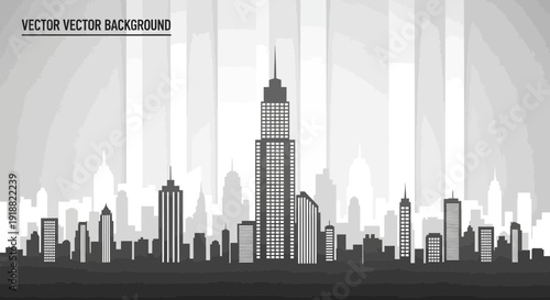 city skyline vector illustration, black and white