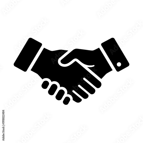 Handshake greeting icon vector, black and white modern silhouette for forgiveness and friendship concept