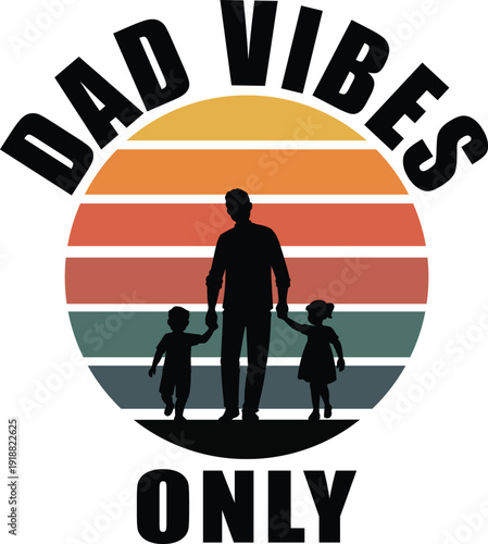 Dad Vibes Only Retro Sunset Silhouette