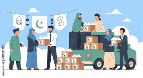 People loading boxes onto a truck for charity.