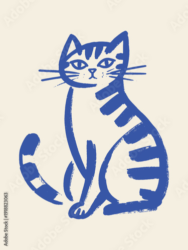 Tabby cat sitting naive line art vector illustrationTabby cat sitting naive line art vector illustration