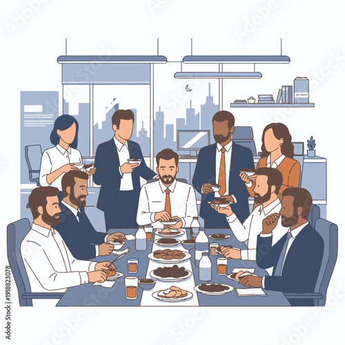 Business colleagues enjoying a team lunch.