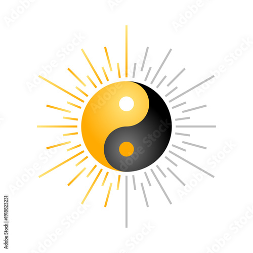 Yin Yang day and night light rays symbol icon vector design