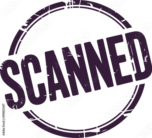 Scanned Document Stamp Effect for Authentication, Archiving and Verification: A Bold Purple Textured Graphic for Secure File Management, Imperfect Seal, and Record Keeping