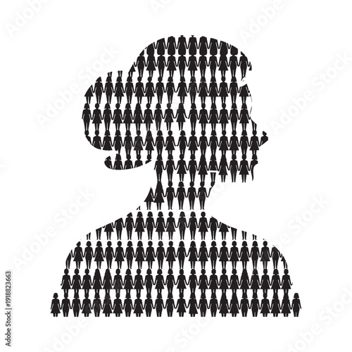 A woman s profile is formed from a crowd of tiny silhouetted people