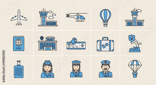 Collection of Aviation and Travel Icons.