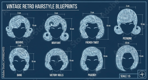 Vintage Retro Hairstyle Blueprints Collection.