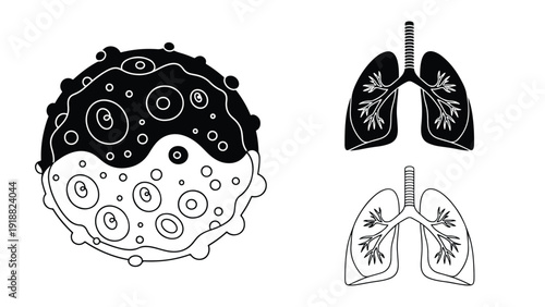 Lung cancer cell and healthy lungs vector illustration flat design - Line and glyph icon set - Stickers and Clipart - PNG and SVG Icon collection - Lineal icons - Editable icon