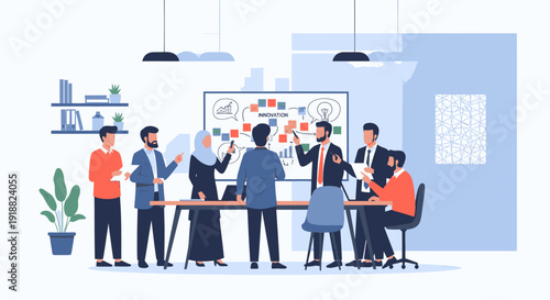 Diverse team collaborating in office.