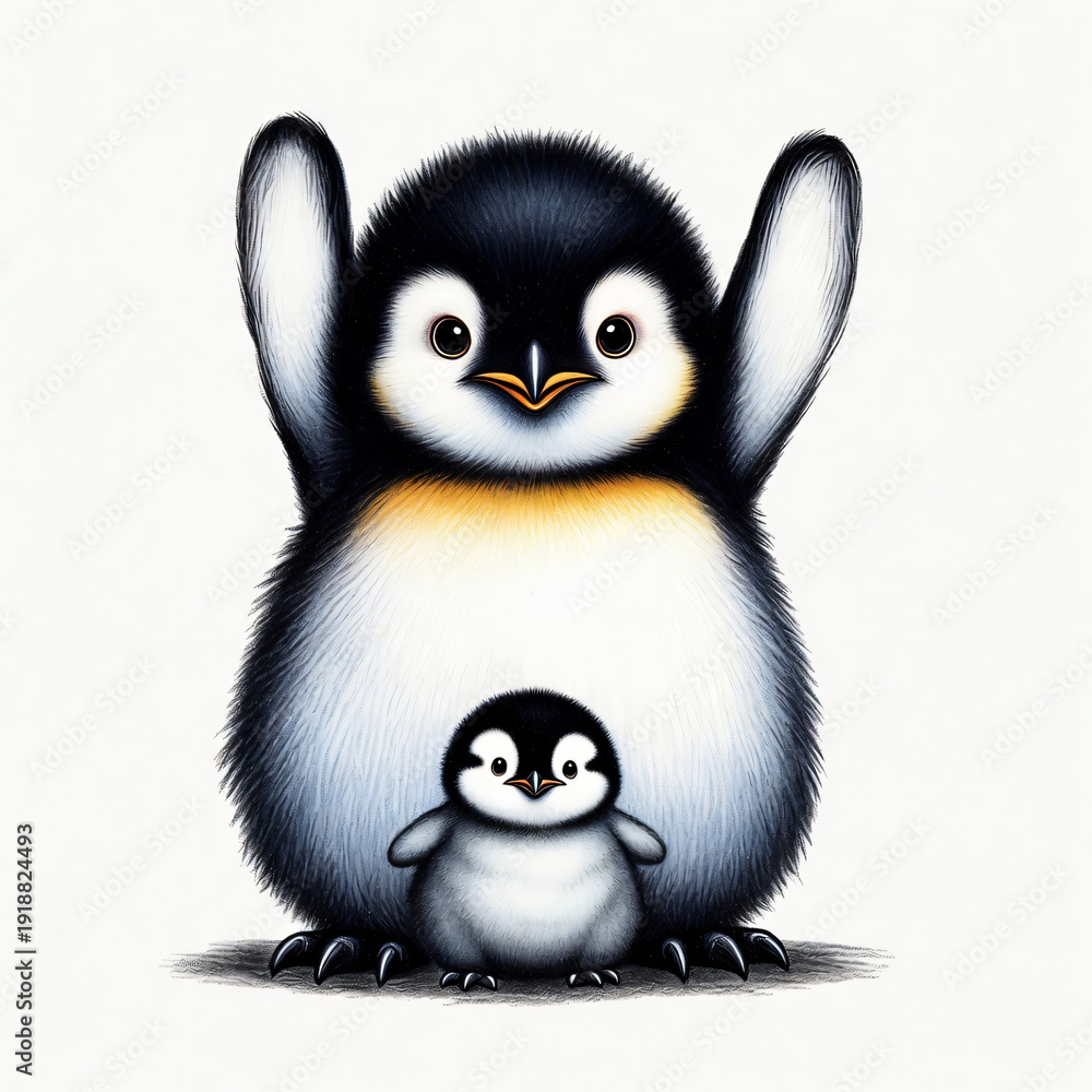 Fototapeta premium Adorable Baby Penguinmaking love signs Watercolor Illustration for Valentine’s Day