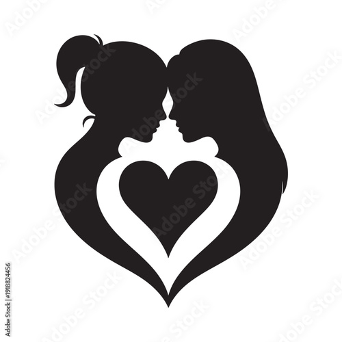 Silhouettes of two women forming a heart shape representing love and connection
