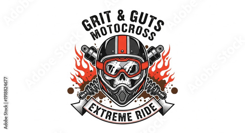 Motocross Skull Extreme Ride Emblem.