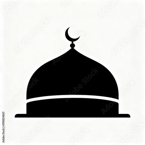 Modern mosque dome icon vector, black and white geometric silhouette for Islamic architecture concept