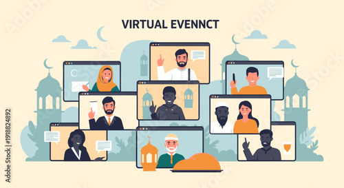 Virtual meeting with diverse people online.