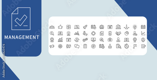 Management Outline Icon Set Business Administration Planning Organization Process Control Task Workflow Symbo