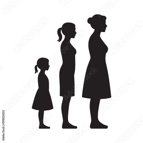 Silhouettes of a mother daughter and granddaughter showing familial growth