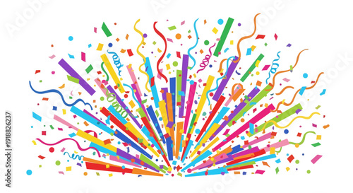 colorful party poppers and confetti