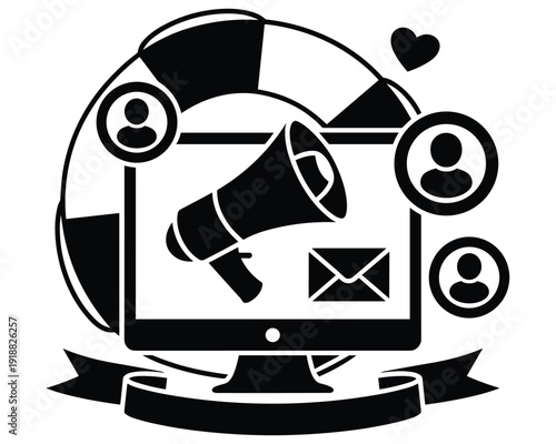 Digital Marketing Megaphone Computer Screen Social Media Icons 