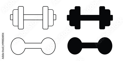 Dumbbell Icon Set with Outline and Solid Styles for Fitness Gym Weightlifting and Bodybuilding Vector Illustration