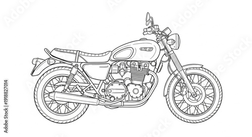 Motorcycle Illustration Side View Detailed.