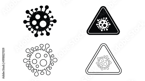 Virus warning biohazard icons vector illustration set - Line and glyph icon set - Stickers and Clipart - PNG and SVG Icon collection - Lineal icons - Editable icon