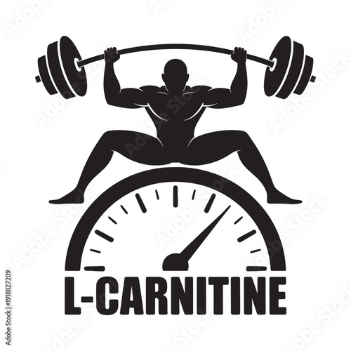 Silhouette of a weightlifter above a gauge displaying l carnitine