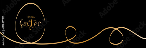 Abstract easter banner with golden egg line and elegant typography on black background. Luxury vector illustration template for spring greeting card, catholic celebration poster and fashion flyer