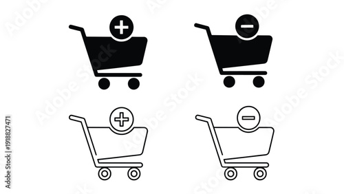 Shopping cart icons set flat design vector illustration - Line and glyph icon set - Stickers and Clipart - PNG and SVG Icon collection - Lineal icons - Editable icon