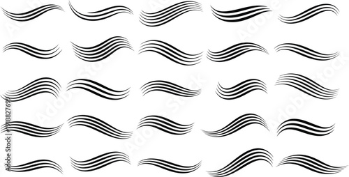 Collection of elegant black wavy lines on white background