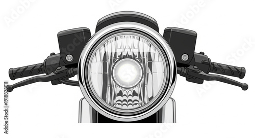 Motorcycle Headlight Handlebars Front View.