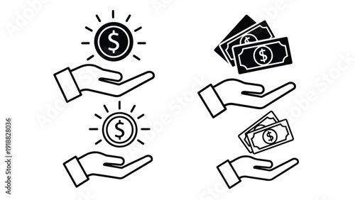 Money exchange hands flat design vector illustration - Line and glyph icon set - Stickers and Clipart - PNG and SVG Icon collection - Lineal icons - Editable icon