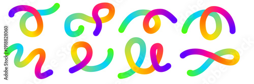 Gradient Line Shapes in organic curve composition with colorful swirl pattern and liquid ribbon effect. Vector illustration for abstract art poster, technology backgrounds and modern design element