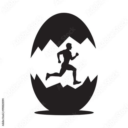 Tableau sur toile A silhouetted figure emerges from a cracked egg symbolizing new beginnings