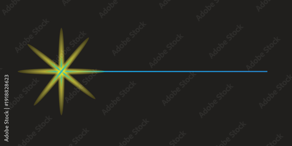 Fototapeta premium A bright yellow star with a blue light beam on a dark background