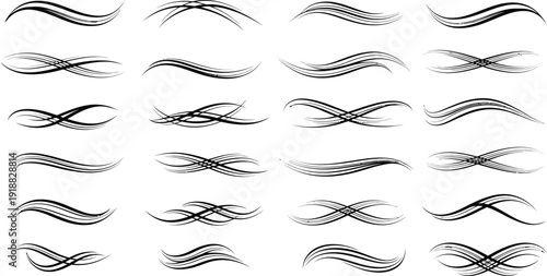Collection of elegant black swirls and curves on white background