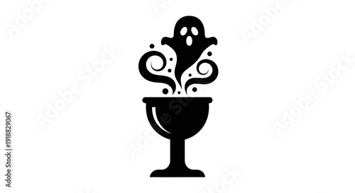 Black vector ghost rising out of wine glass icon