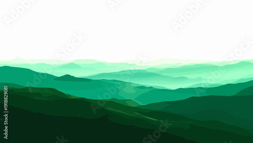 Vector Abstract minimalist scenery of layered emerald mountains under expansive atmosphere. Capturing serenity. 