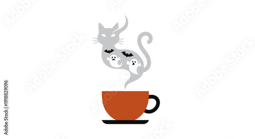 Vector illustration of two cats emerging from a steaming cup of coffee