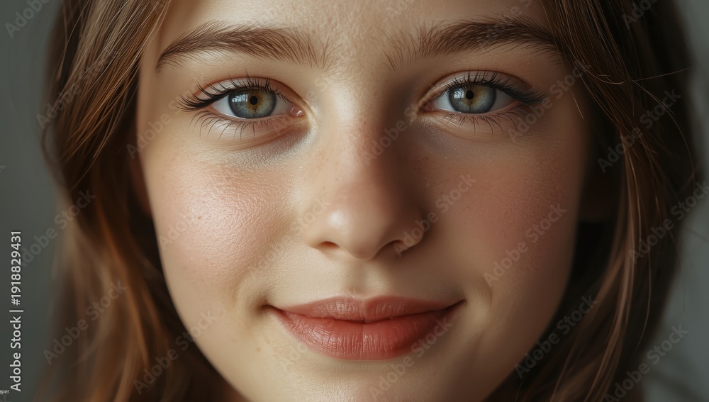 Fototapeta premium Close-up of a teenage girl's face with freckles and eyes