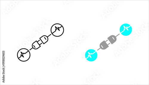 Minimal line icon set. of electrical circuit with connectors and signal waves. Suitable for electronics, connectivity, and engineering themes.