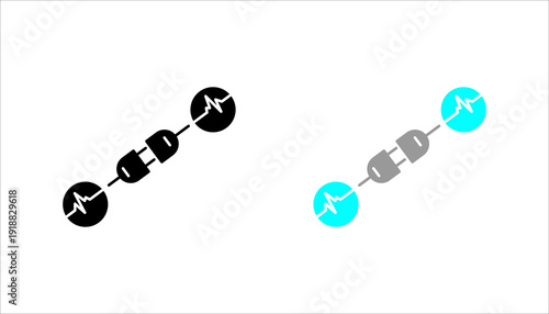Minimal line icon set. of electrical circuit with connectors and signal waves. Suitable for electronics, connectivity, and engineering themes.
