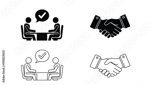 Business teamwork handshake success vector illustration - Line and glyph icon set - Stickers and Clipart - PNG and SVG Icon collection - Lineal icons - Editable icon